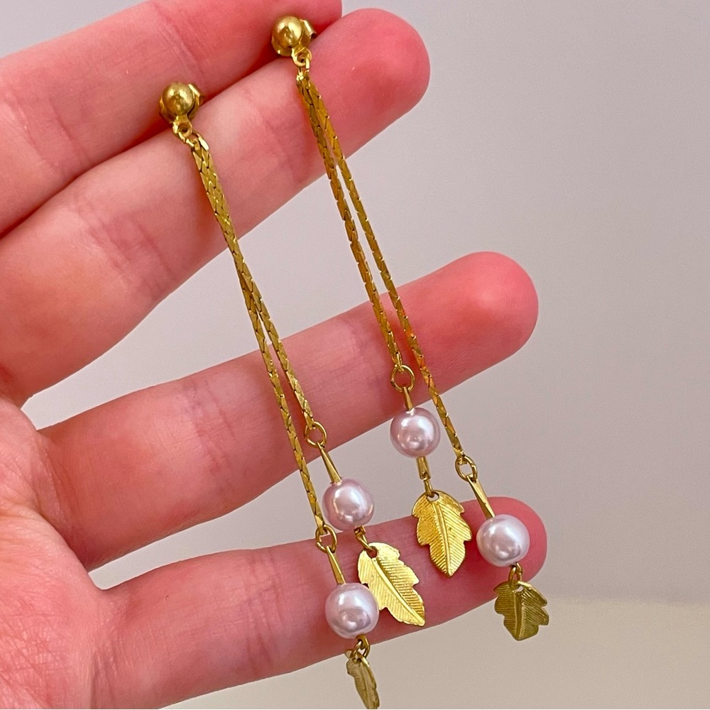 Vintage Gold Tone Fall Autumn Leaf Cottage Core Fairy Boho Whisigoth Earrings